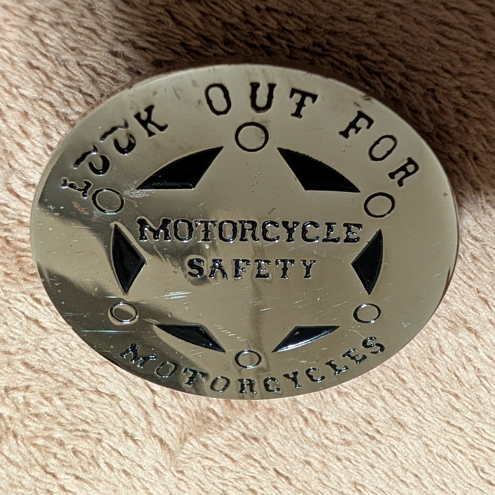 Motorcycle Riders Safety Chromed Pin "Look Out For Motorcycles" - Picture 5 of 7